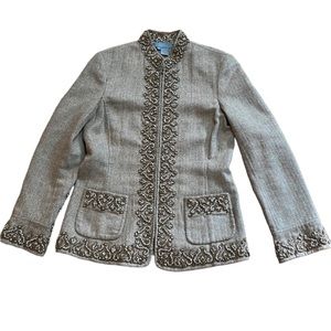 Eccoci wool, silk, & cashmere blend straight collar embroidered jacket size 8